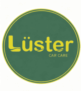 Lüster Car Care circular green and yellow logo, car care and detailing service in Muscat, Oman