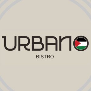 Urbano Bistro logo with Palestinian flag, casual dining bistro with branches in Qurum, Mall of Oman, and Al Araimi Boulevard, Muscat