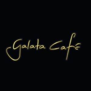 Galata Café gold script logo, specialty coffee and cake café at Holiday Inn Muscat Al Seeb