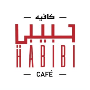 Habibi Café bilingual logo in red and black, shisha lounge and café at Holiday Inn Muscat Al Seeb
