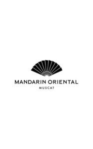 Black and white Mandarin Oriental Muscat logo featuring a fan motif above the hotel name, for the five-star property in Shatti Al Qurum, Muscat