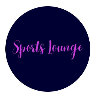Dark navy circular logo for Sports Lounge with pink cursive lettering, at Al Falaj Hotel, Al Hamriyah, Muscat