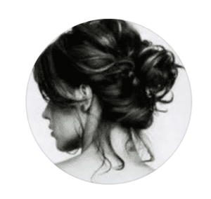 Black and white circular image of a woman with an elegant updo hairstyle, representing Vibes Hair and Beauty salon in Madinat Sultan Qaboos, Muscat