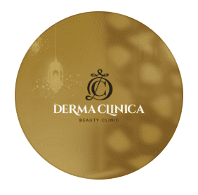 Circular gold logo for Derma Clinica Beauty Clinic with an ornate DC monogram and decorative lantern details, Shatti Al Qurum, Muscat