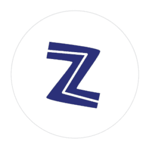 Circular white logo for Zorba restaurant featuring a bold navy blue Z monogram, at St Regis Al Mouj Muscat