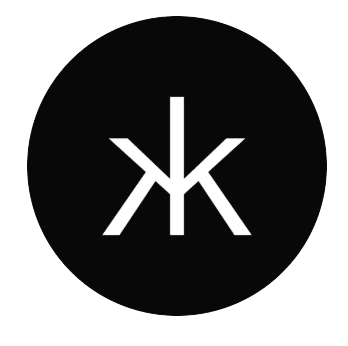 Circular black logo for Hakkasan restaurant featuring a white geometric KK monogram, at St Regis Al Mouj Muscat, Al Mouj, Muscat