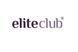 Elite Club wordmark logo in purple and grey, a hotel and dining membership app available across Oman, UAE and Saudi Arabia