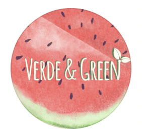 Circular watermelon illustration logo for Verde and Green, a natural soap and skincare brand based in Muscat, Oman