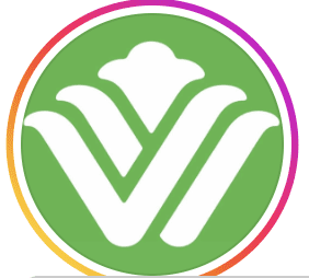 Circular green logo for Wyndham Garden Muscat with a white stylised tulip and W monogram, with a pink and orange gradient border, Al Khuwair, Muscat