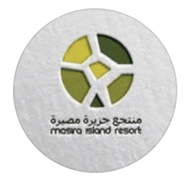 Circular logo for Masira Island Resort featuring a geometric green and yellow mosaic pattern with the resort name in Arabic and English, Masira Island, Oman